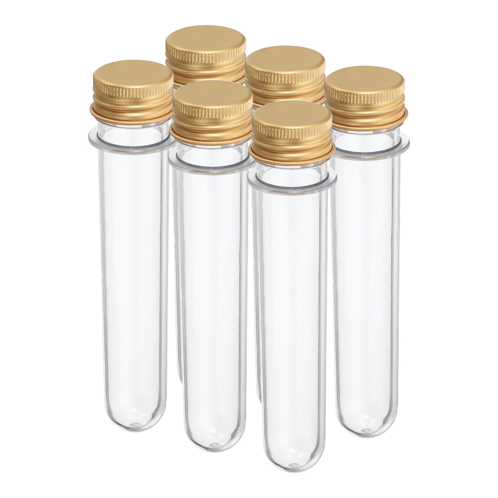 45ml Plastic Test Tubes with Screw Caps, 6Pcs 141x25mm Tubes, Gold Tone