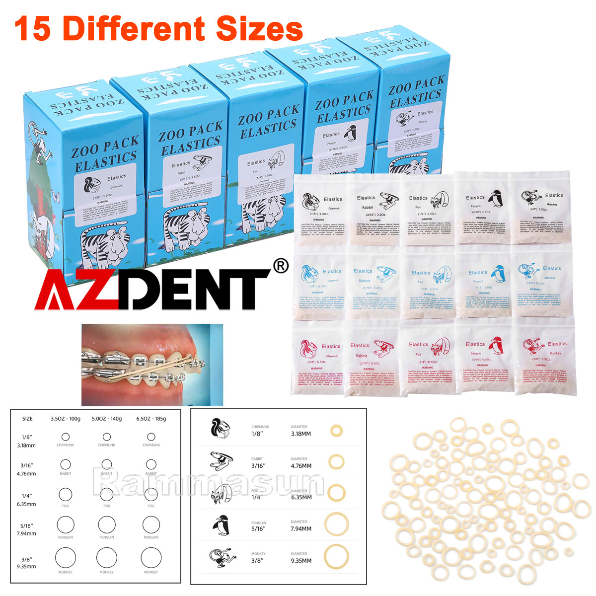 5000Pcs Dental Ortho Elastic Braces Rubber Bands 1/4 3/16 1/8 5/16 3.5 5 6.5 OZ