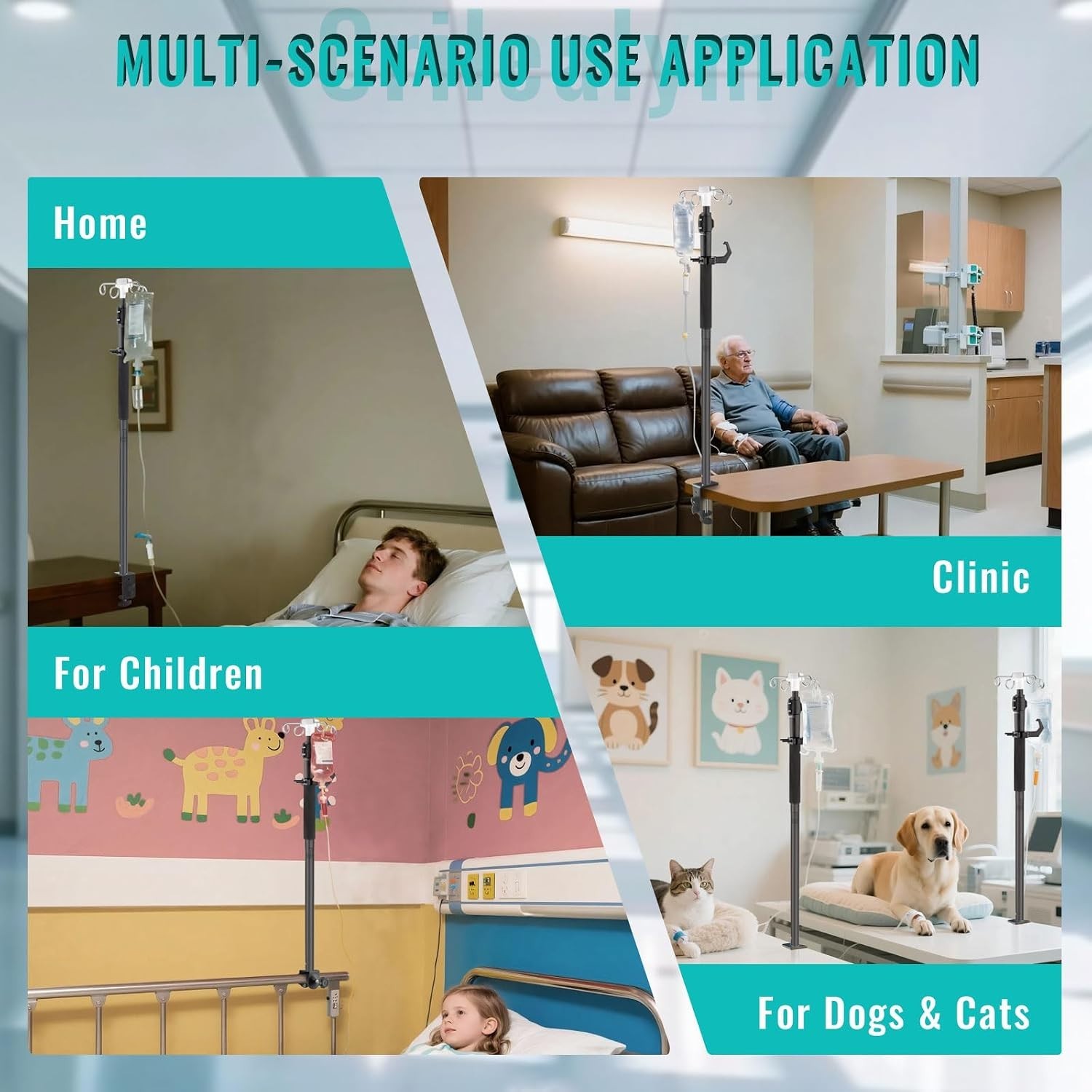 32-56In Telescopic IV Stand with 4 Bag Holders – Optimized for Home and Hospital