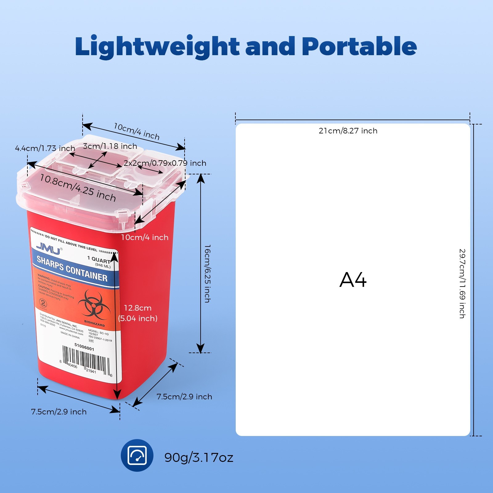 1QT & 2QT JMU Red Sharps Container Bin Biohazard Disposal Collect Box Small