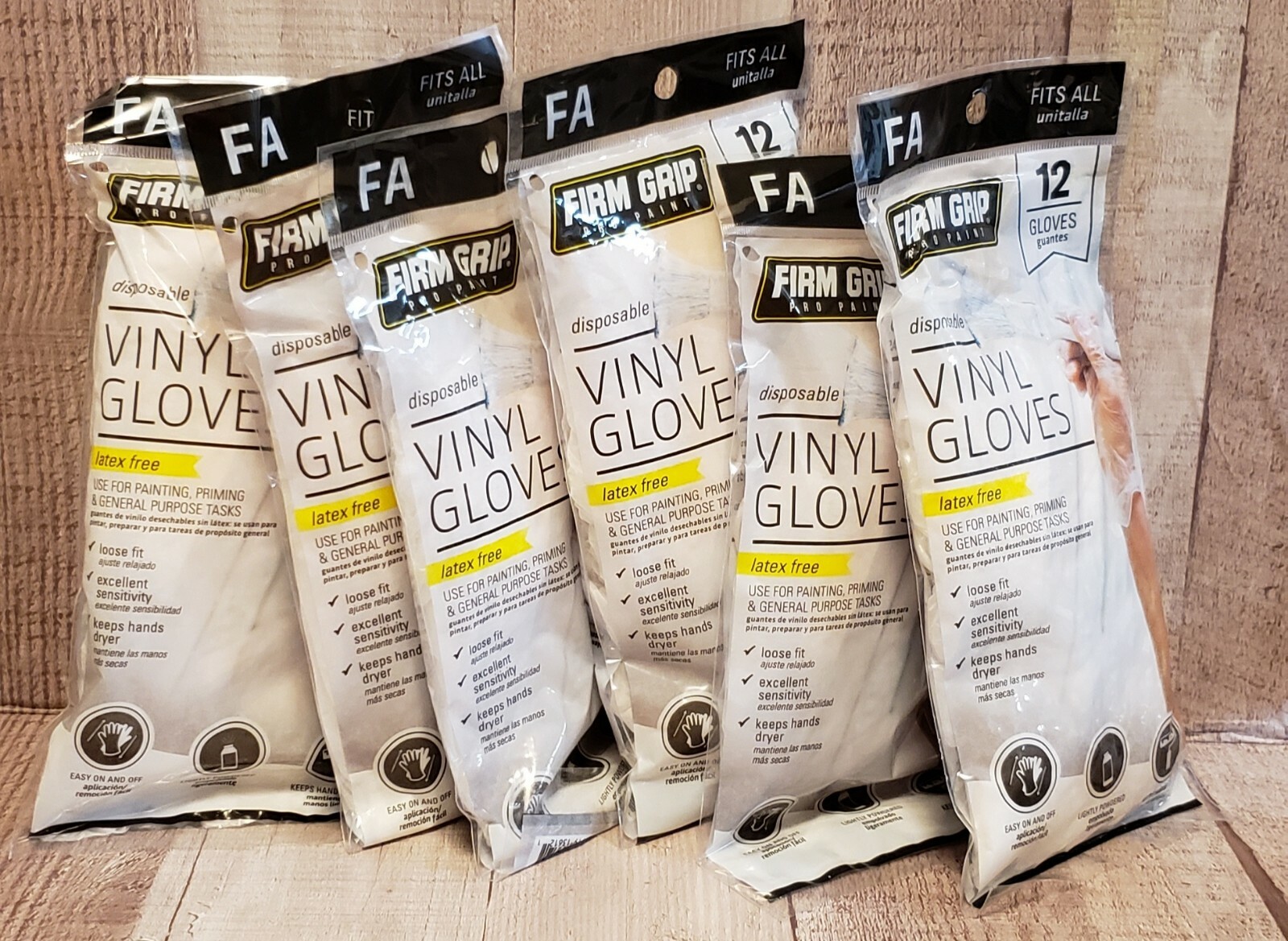 Lot 6(72)* FIRM GRIP Pro Paint Disposable Vinyl Gloves*Laxtex Free*Free Shipping