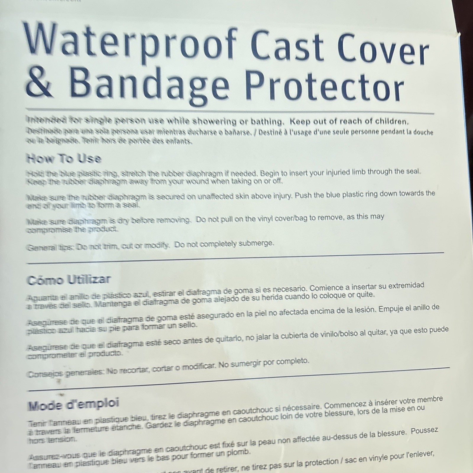 Water Proof Leg Cast Cover Or Bandage Protector For Shower – 1 Count , Clear