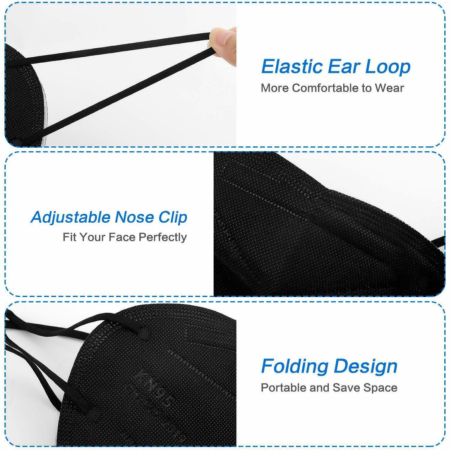 50/100 Pcs Black KN95 Protective 5 Layer Face Mask BFE 95% Disposable Respirator