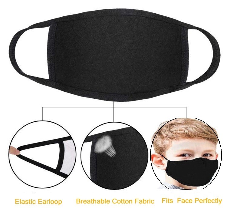 Black Face Mask Washable Reusable Cotton Safety Protection 1/3/5/10/25 50/100