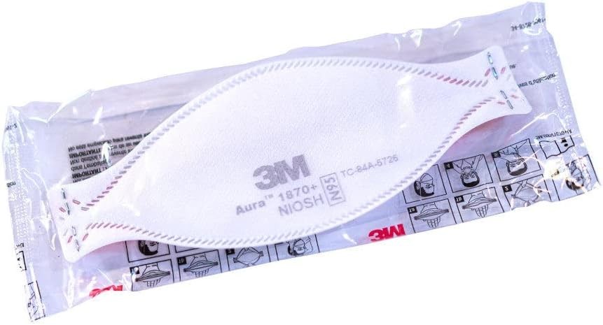 3M Aura 1870+ N95 NIOSH Flat Fold Individually Wrapped Respirator Surgical Mask