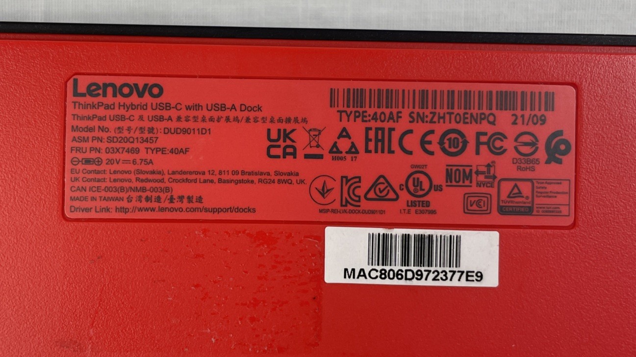 LENOVO THINKPAD HYBRID USB-C WITH USB-A DOCK TYPE 40AF DUD9011D1 20V 6.75A 135W