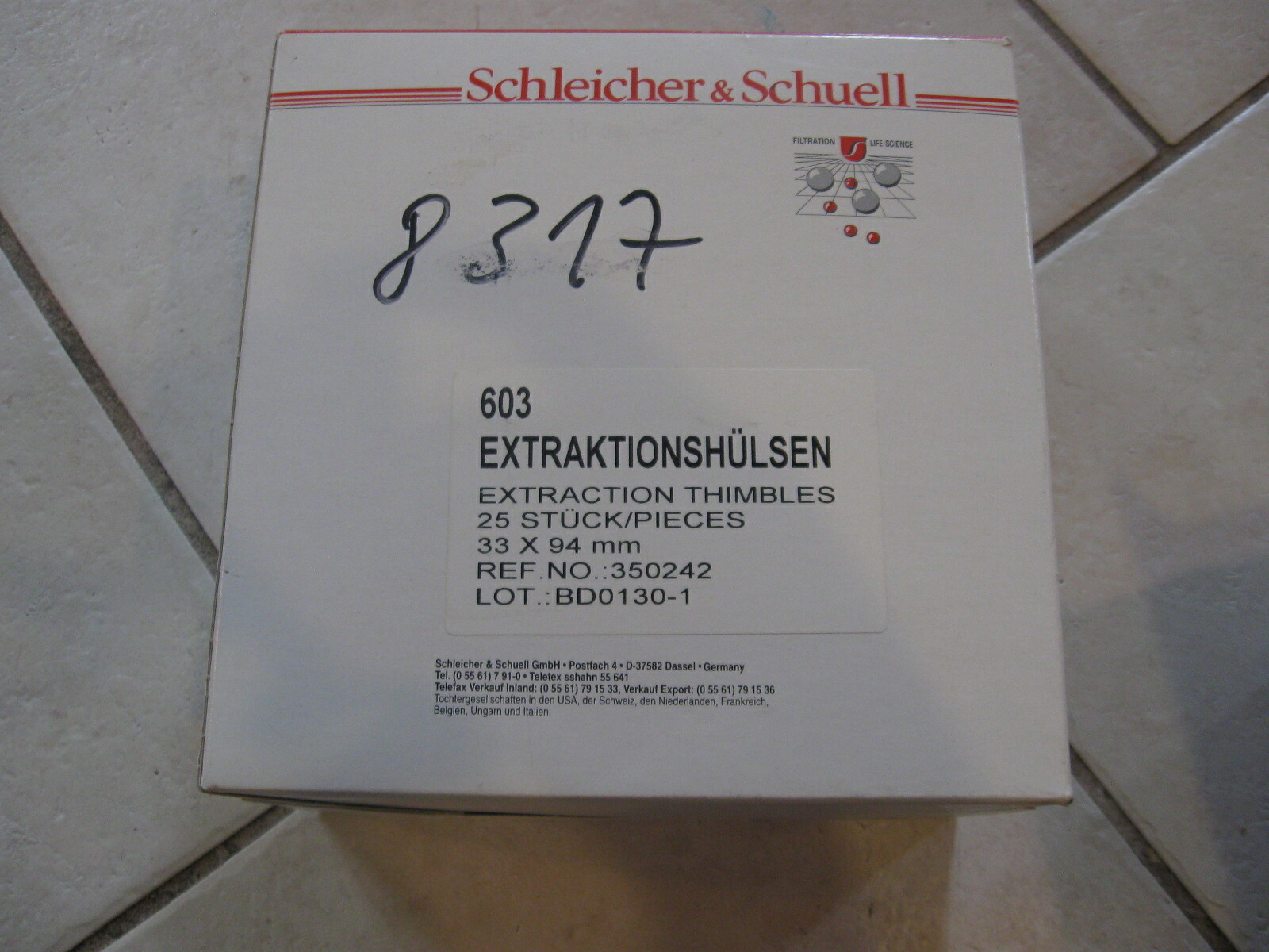 NEW LOT of 25 S&S Schleicher Schuell Extraction Thimbles 33 x 94 mm # 350242