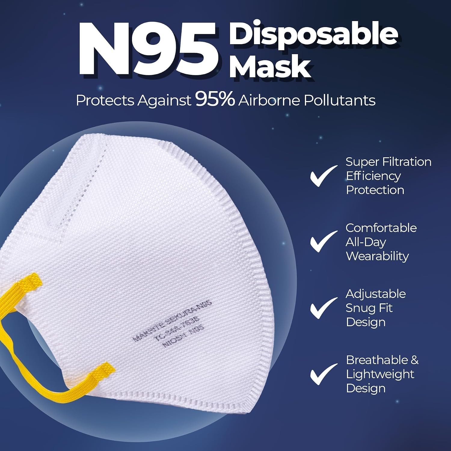 Disposable N95 Masks – 40 Count, Hook And Loop Closure