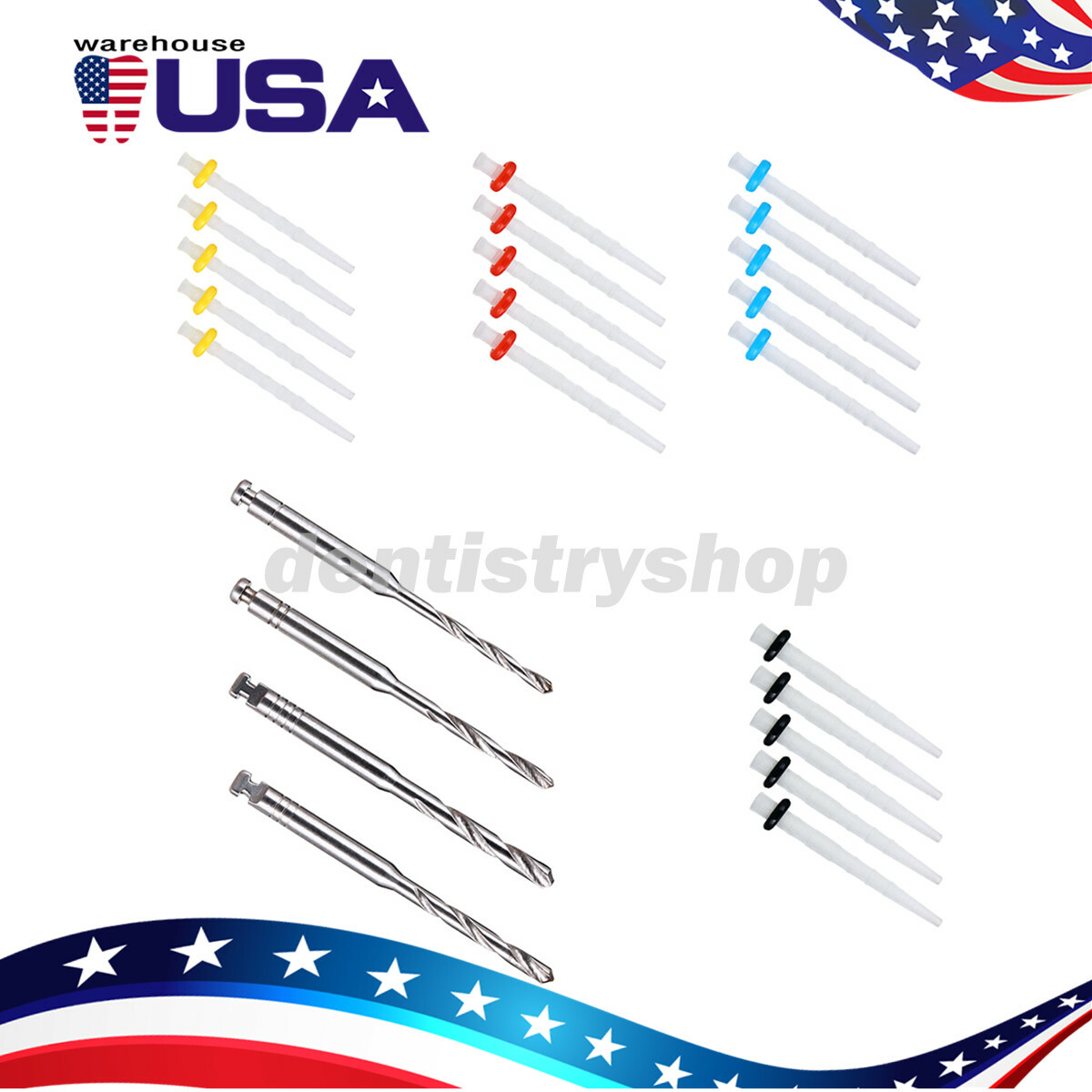 USPS AAA Dental Fiber Post Resin High-intensity Screw Thread Glass +4*Drills FDA