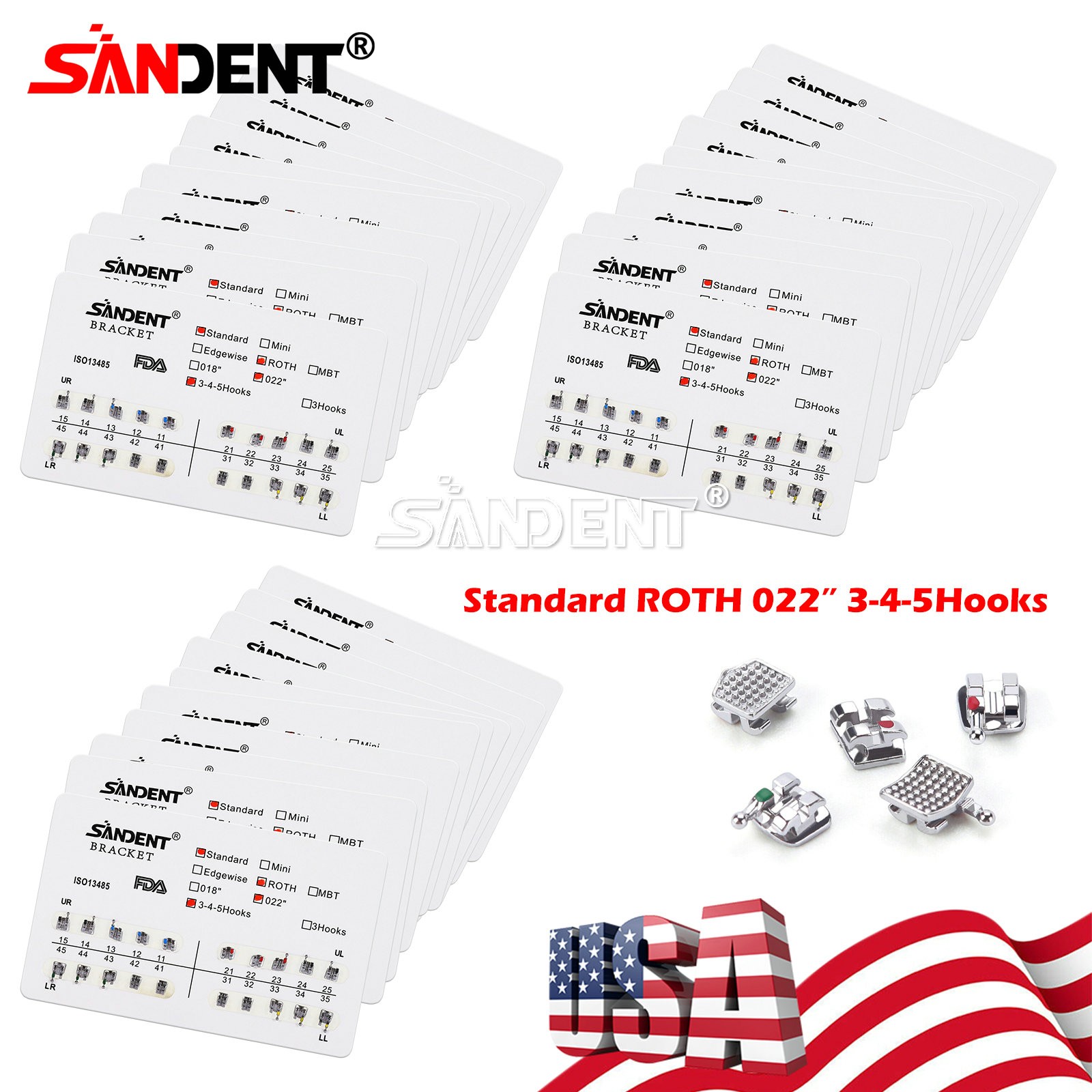 Dental Orthodontic Brackets Braces Standard Roth .022 Hooks 3-4-5