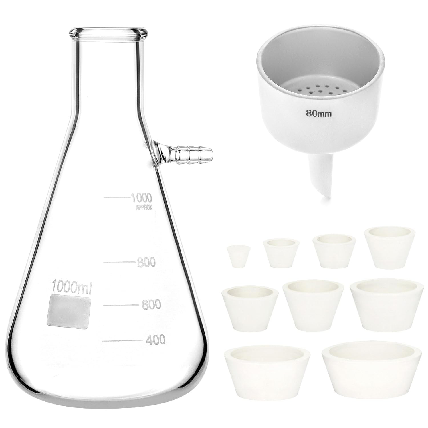 QWORK 1000ML Buchner Funnel Kit Filter Flask Set, 1L Vacuum 80mm Clear