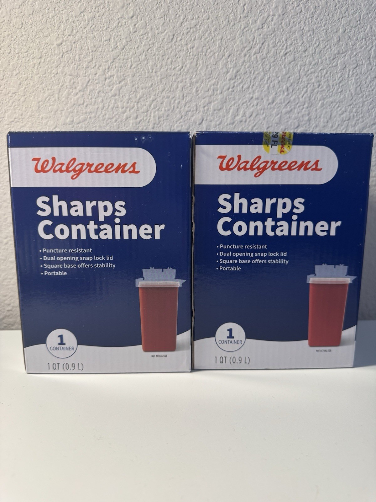 Walgreens Sharps Container Red 1 Qt Biohazard Needle Disposal x 2 pack