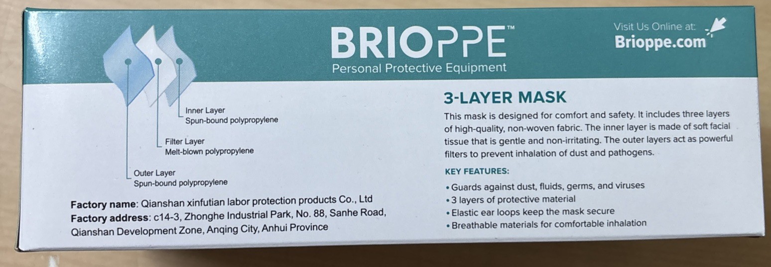 1000 Pack 3 Ply Layer Protective Face Mask Blue Brioppe Open Box—Mask are Sealed