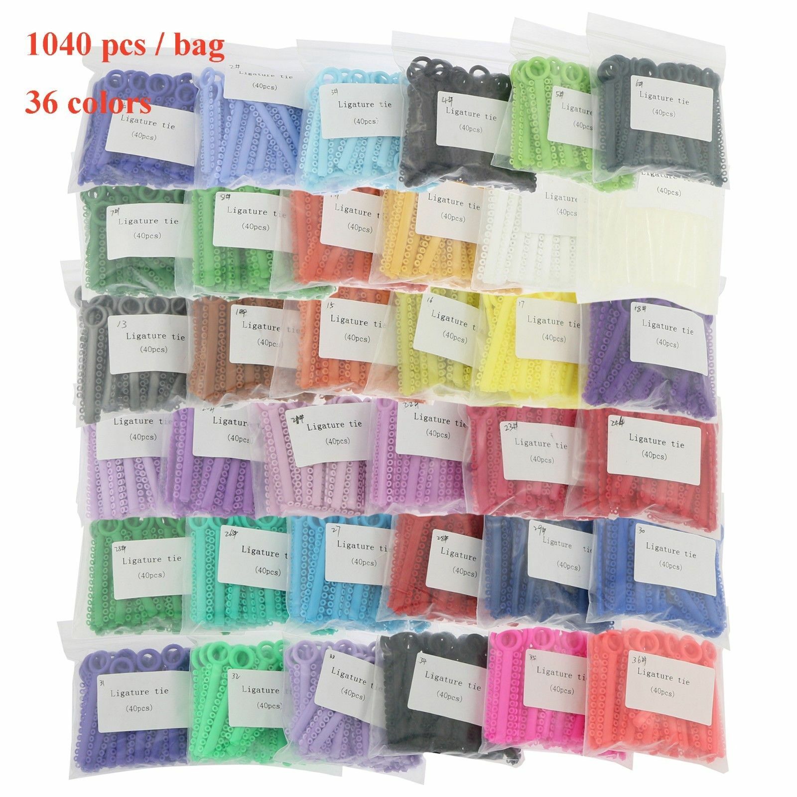 1040Pcs/Bag Dental Orthodontic Super Elastic Ligature Ties Rubber Bands 37 Color