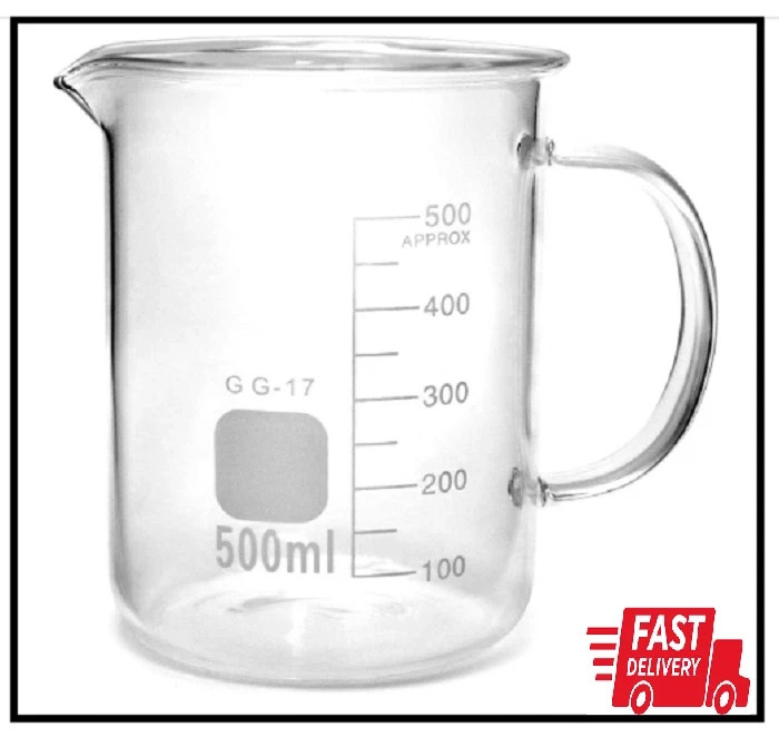 QWORK 500ml Beaker Mug with Handle, Borosilicate Glass 500ml/16.9oz, 1 Pack
