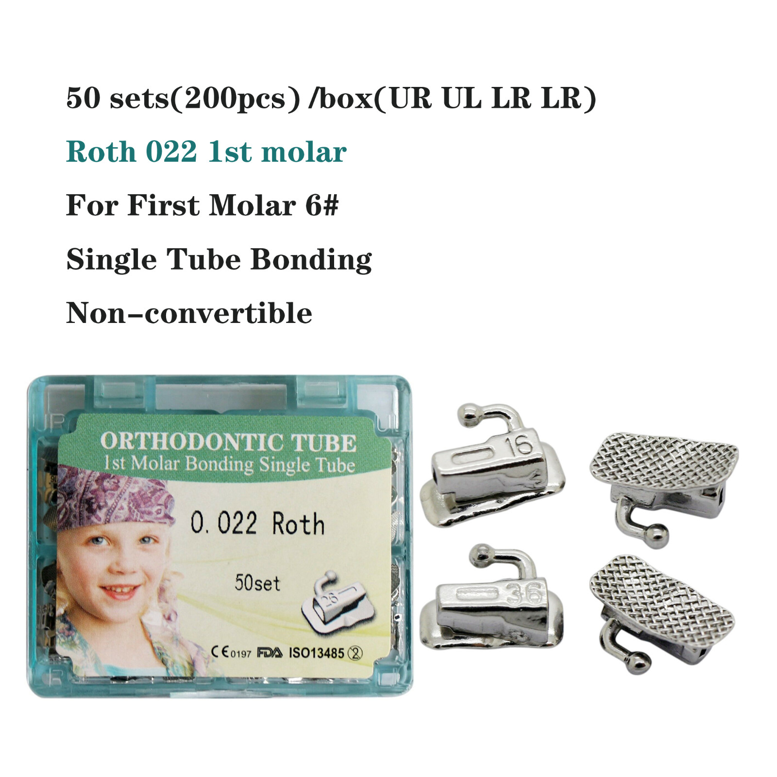 Dental Orthodontic Buccal Tubes 1st 2nd Molar Bracket Roth MBT 022 Bondable
