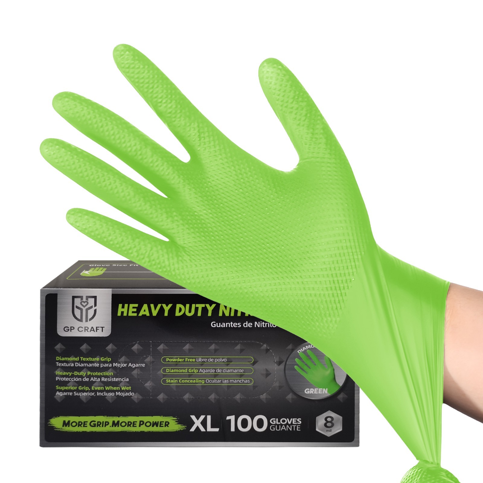 GP Craft Green Nitrile Gloves Disposable Latex-Free (100/count) 8 Mil Thick