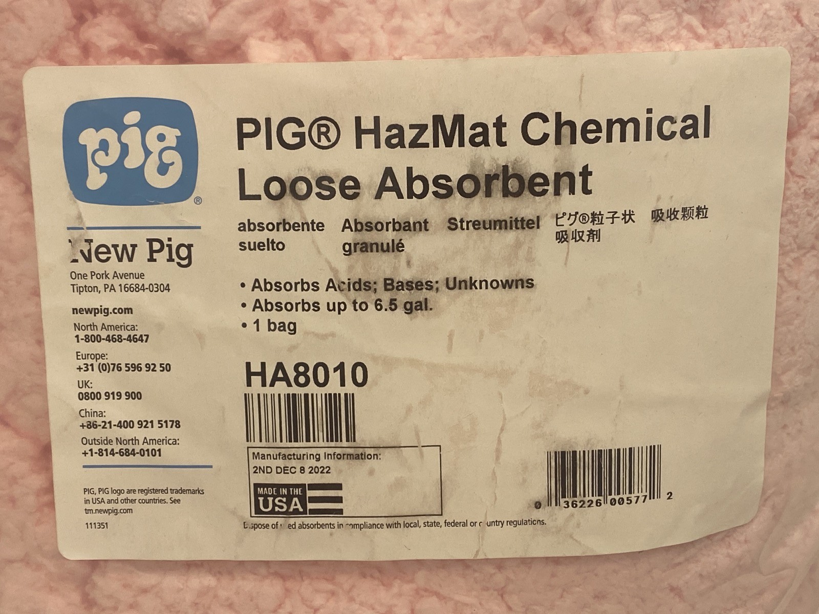 NEW PIG Hazmat Chemical Loose Absorbent 5-lb. Bag HA8010