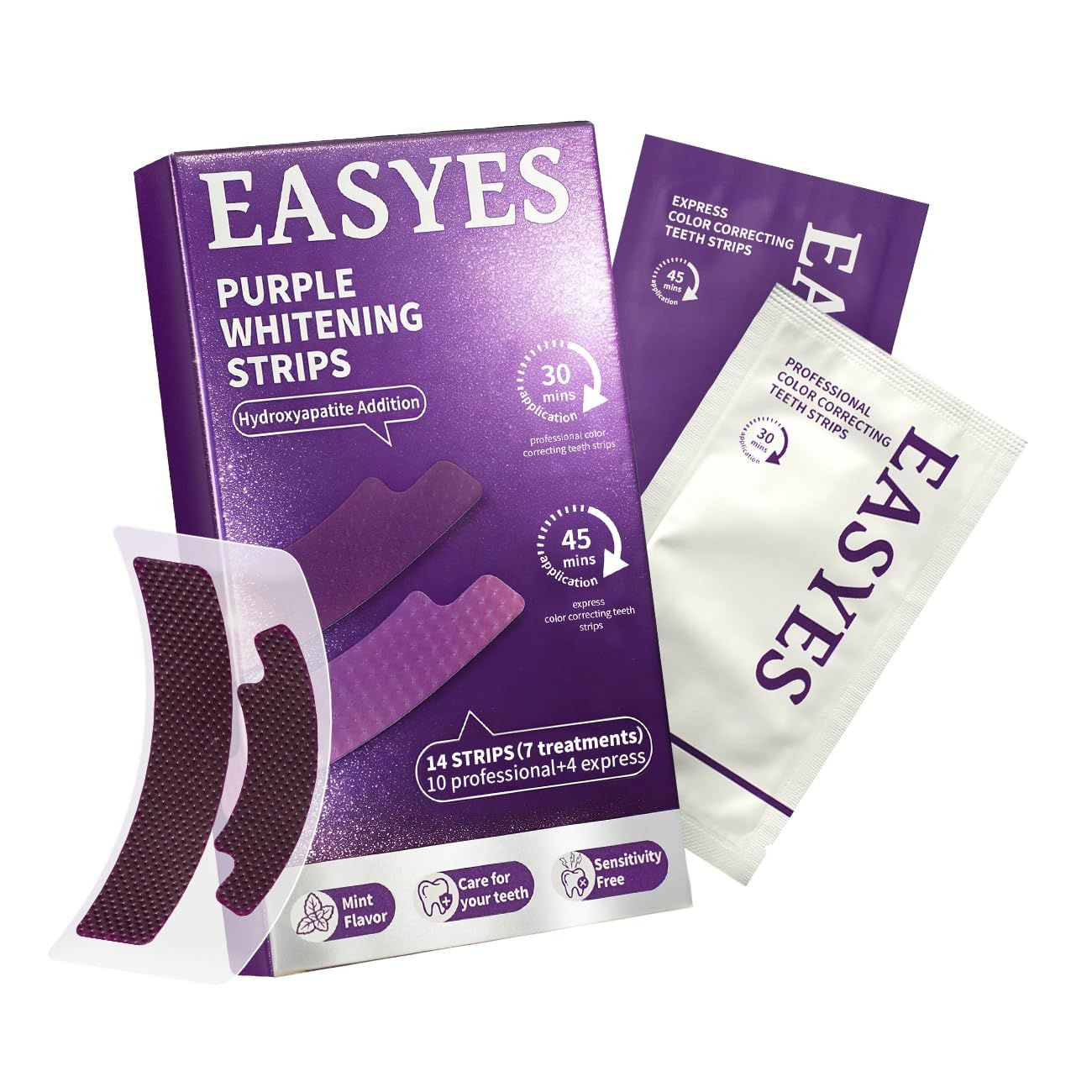 EASYES Purple Teeth Whitening Strips, Color 1 Count (Pack of 14),