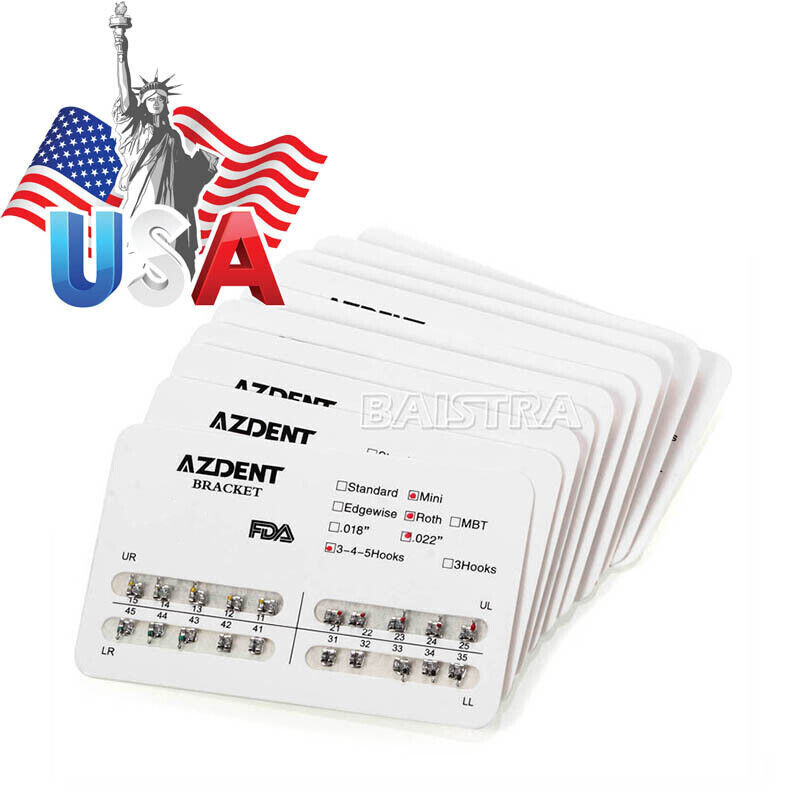 AZDENT Brackets de Ortodoncia Dental Estándar Roth MBT.022/018 con Ganchos 3/345