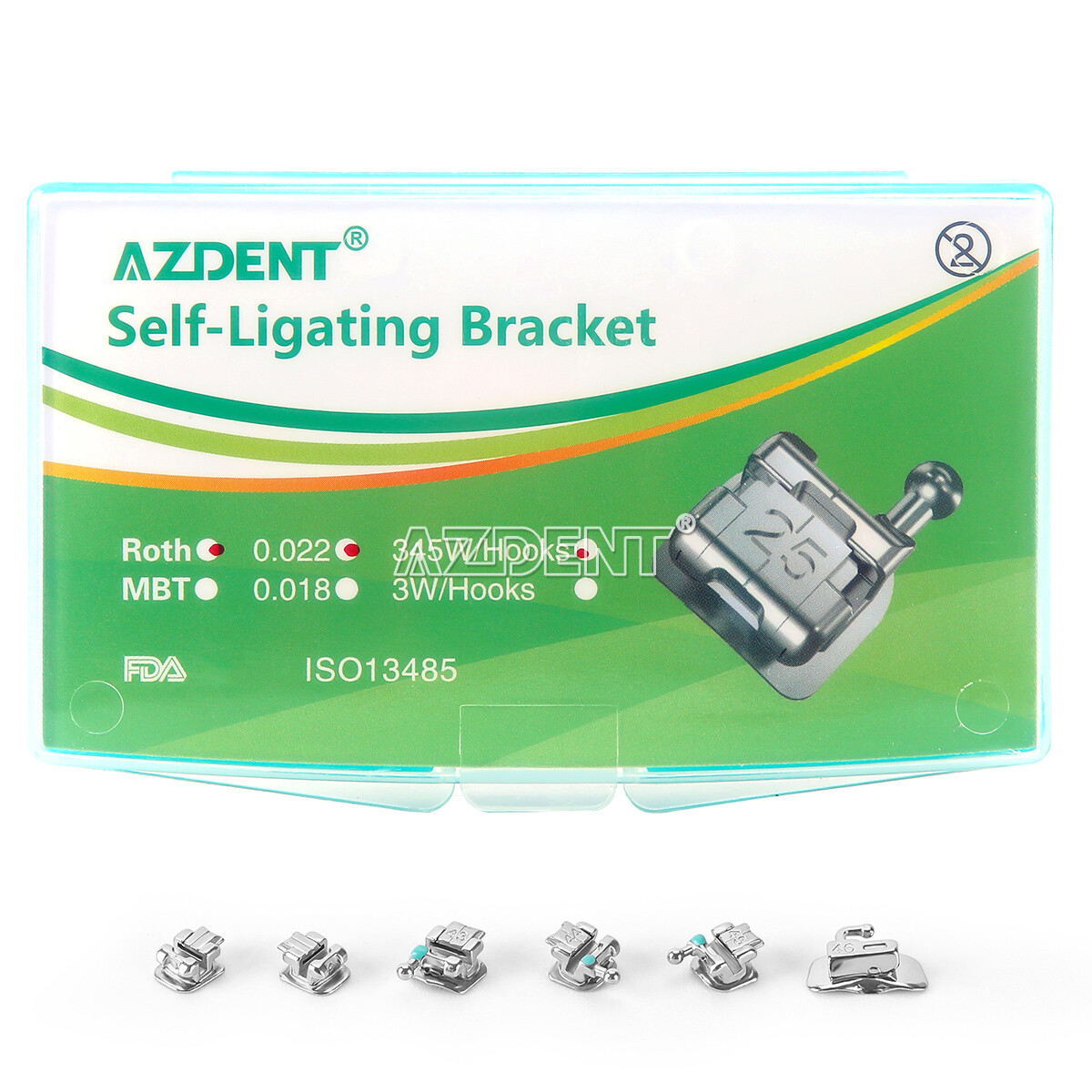 AZDENT Dental Ortho Self-ligating Brackets Mini Roth/MBT .022 Hook 3 4 5 Braces