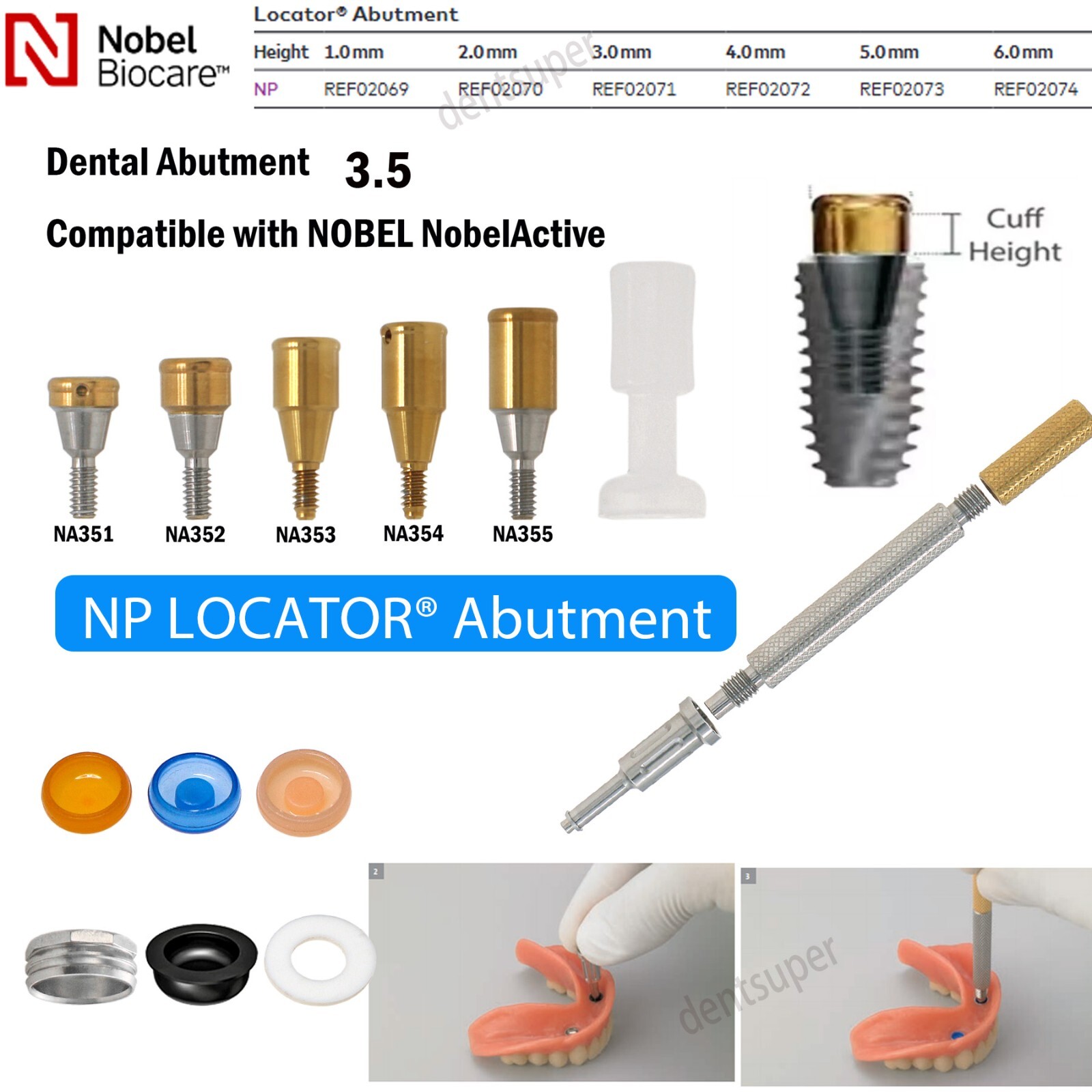 US Implant Nobel Active NP Ø3.5mm Locator Abutments PEEK Overdenture Male Cap