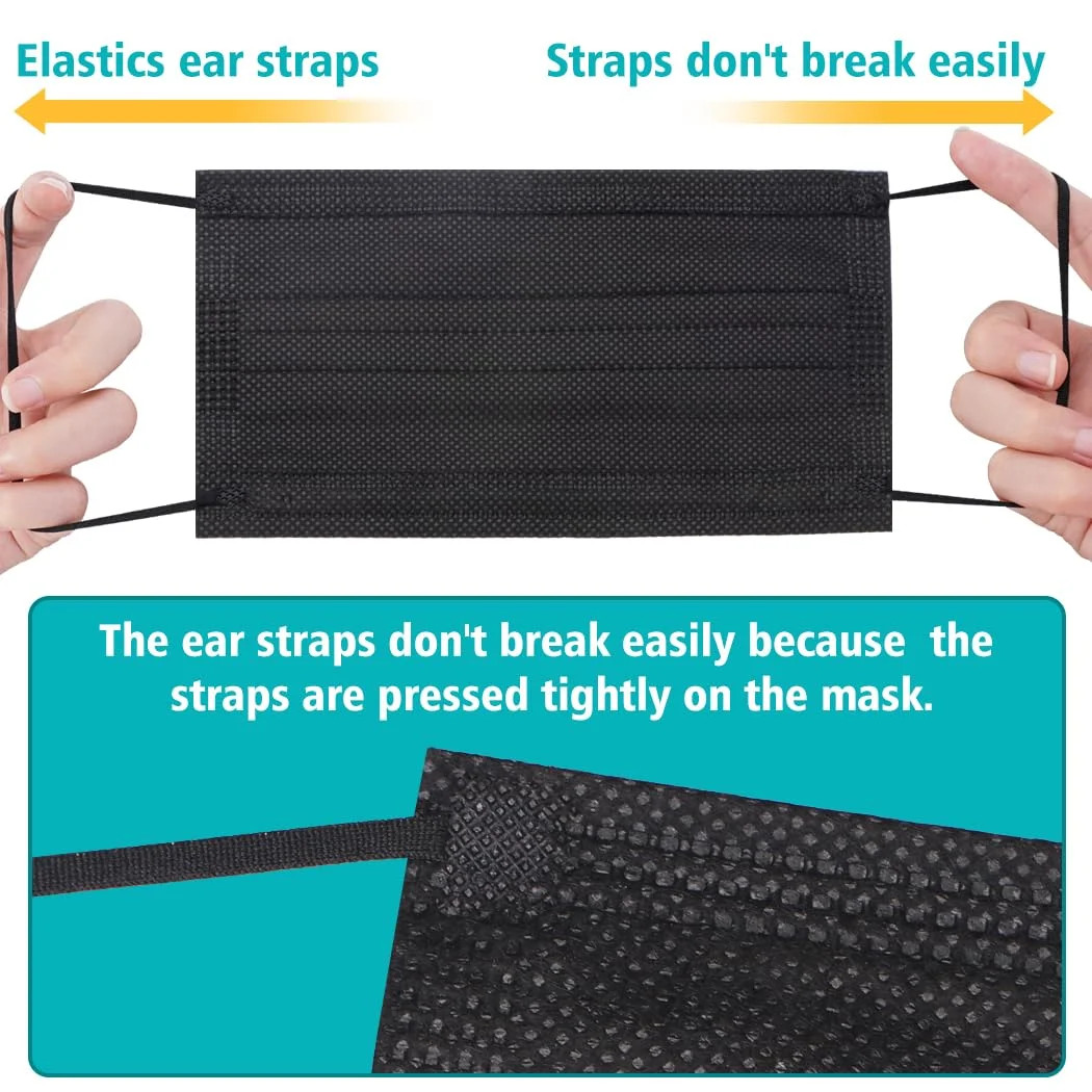 100 PCS Disposable Face Masks, Black Disposable Masks, 3 Ply Protection Face Mas