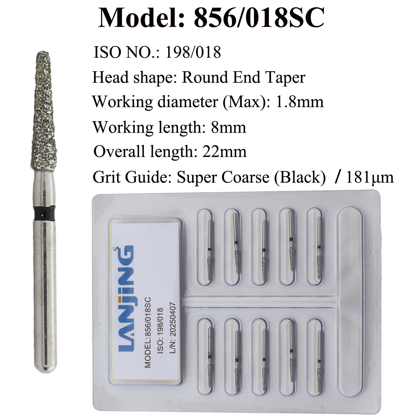 Dental Diamond Bur FG 856-016 018 025 024 Round End Taper Burs Super Coarse Fine