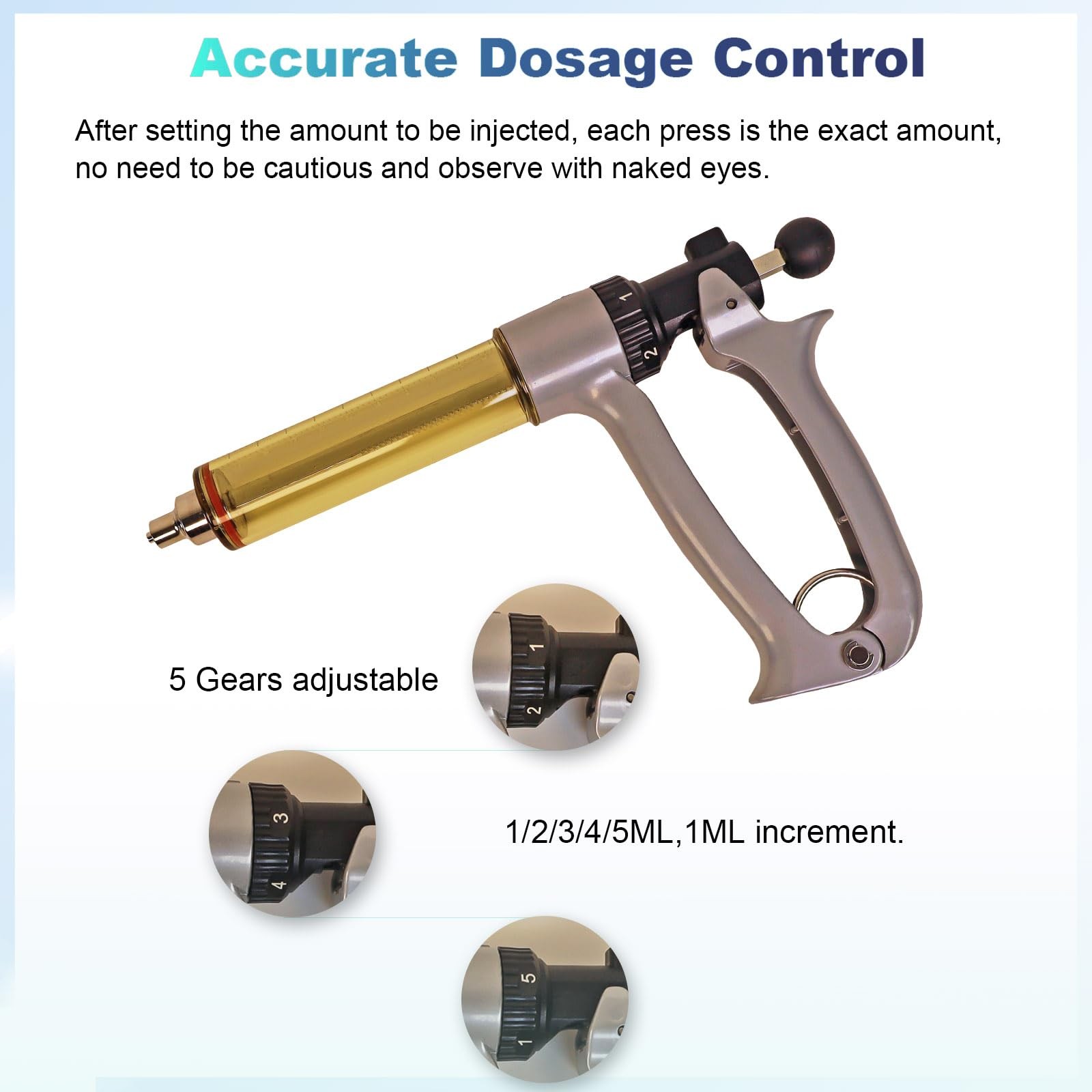 50ML Semi Automatic Livestock Syringe, 5 Gears Adjustable Continuous Repeating L