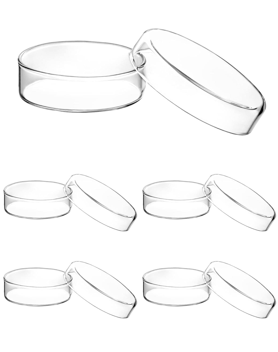 Glass Petri Dishes 5 Pack 60mm x18mm Thick Reusable Plates with Lids Lab Use Set