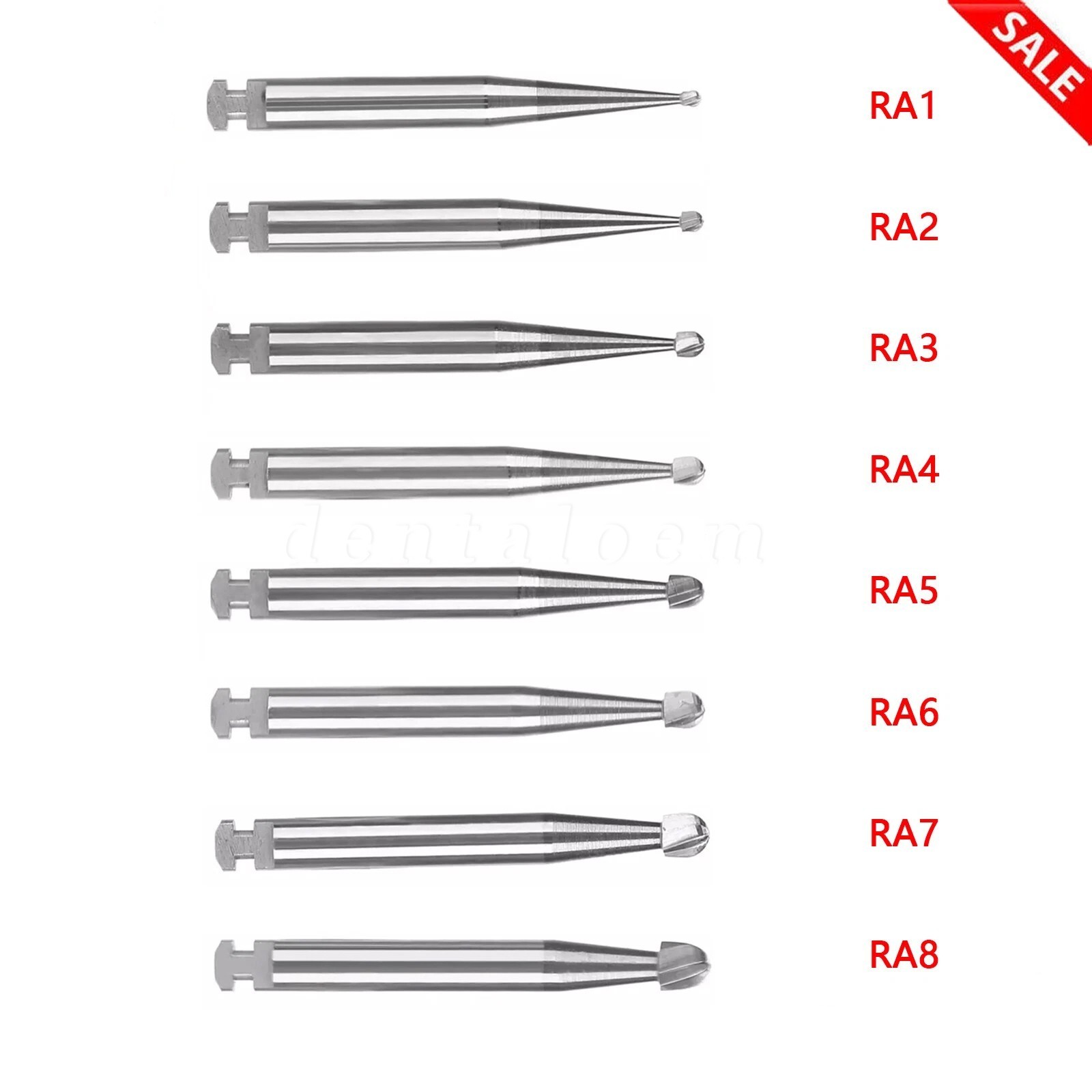 8 Types Dental Round Carbide Burs For Slow Speed Contra Angle Latch Type RA #1-8