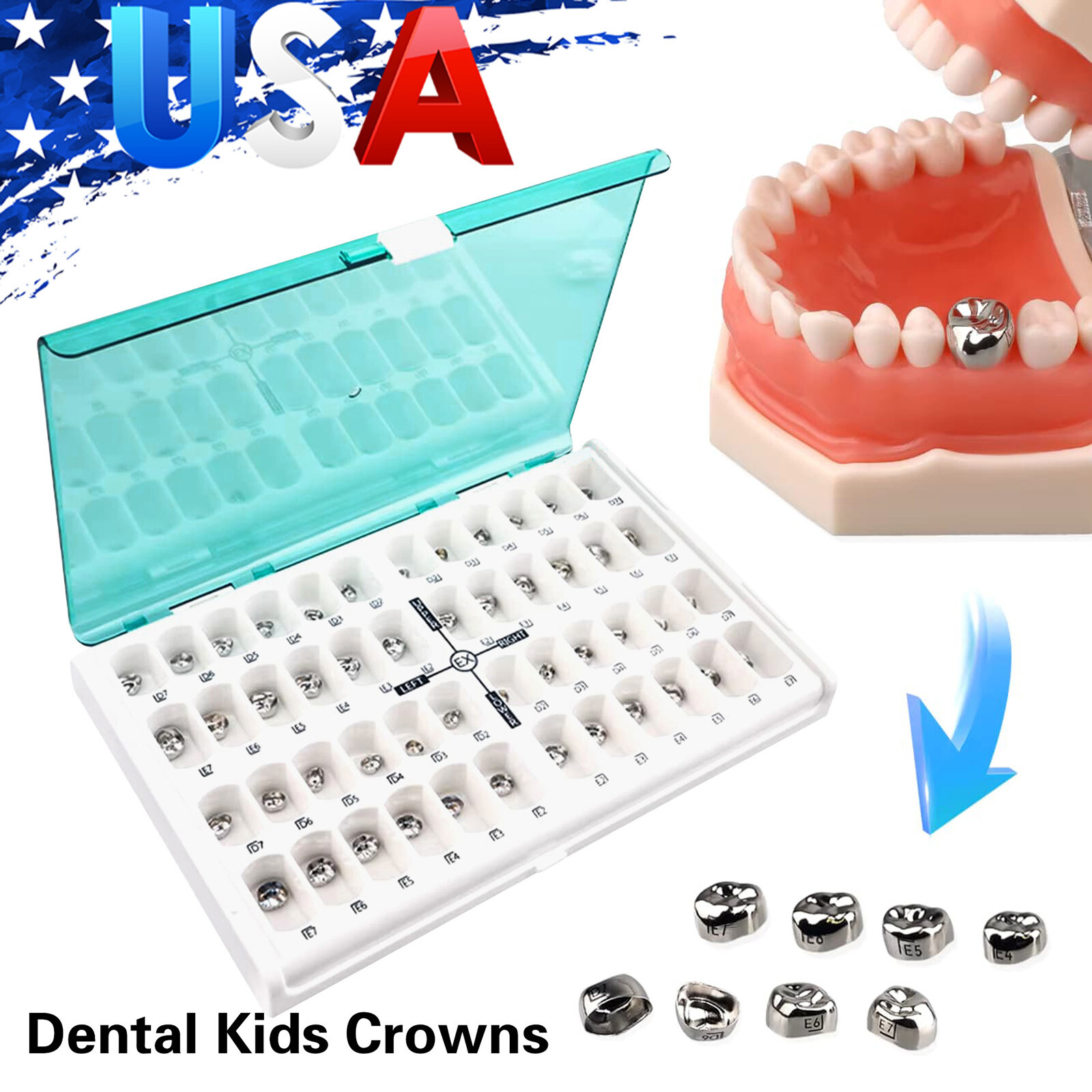 48pcs Stainless Steel Dental Kids Primary Molar Crowns Preformed Pediatric USA