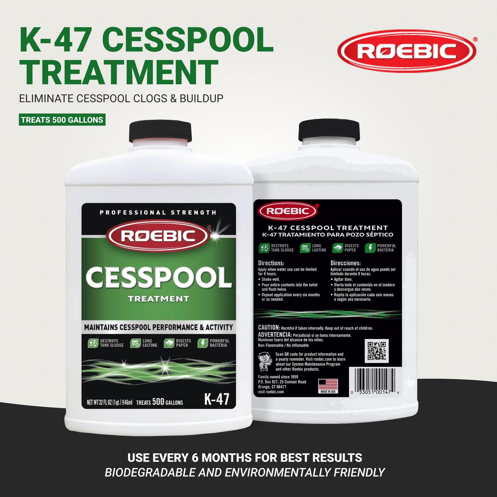 Roebic K-47-Q Cesspool Treatment: Prevents 1 Count (Pack of 1), White/Green