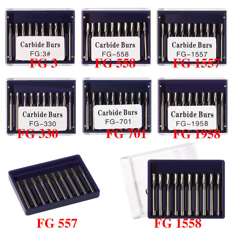 10-100pcs Dental Carbide Steel Bur Drills Dentist Tools for High Speed Handpiece