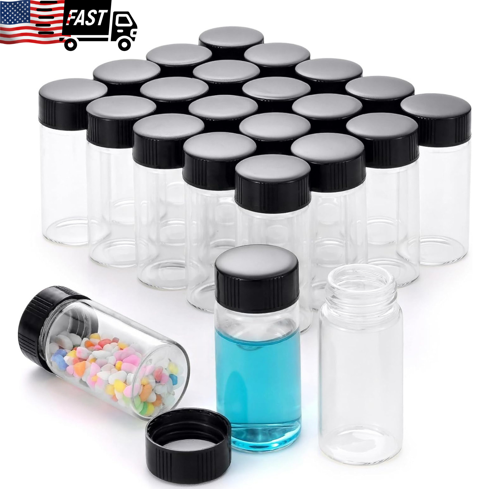20-Pack Glass Vials for Essential Clear Bottles with Lids Vials with Screw caps