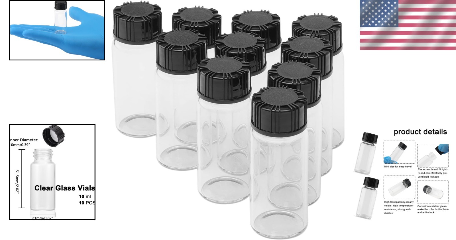 Clear 10ml Borosilicate Glass Vials – Perfect for Essential Oil & Craft Storage