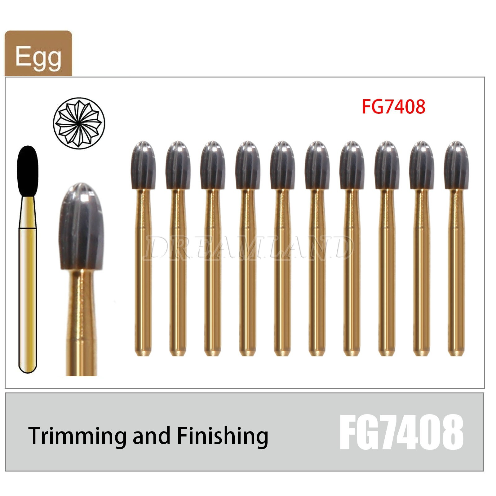 Dental Tungsten Carbide Burs Trimming & Finishing Egg FG-7404 FG-7406 7408 USA