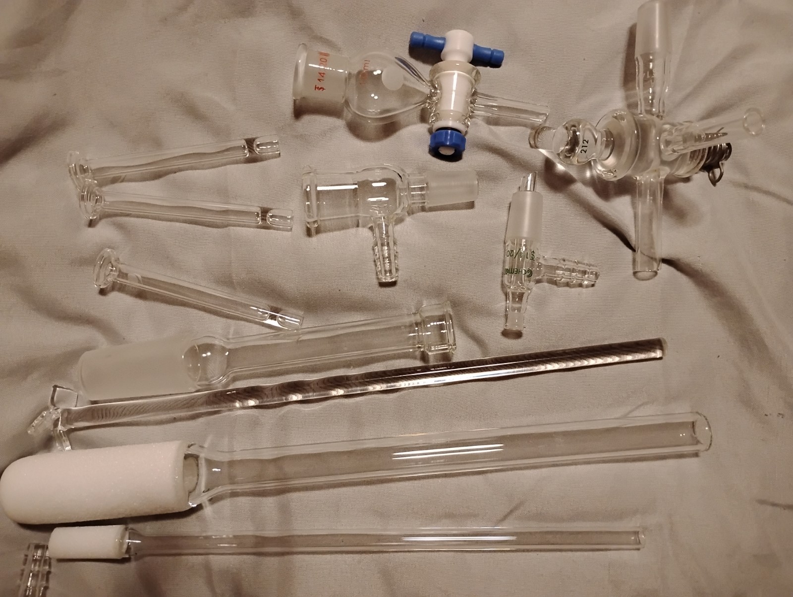 Lab Glass Adapters/Connectors Lot w/ Stopcock Valve for Bio/Micro Labs