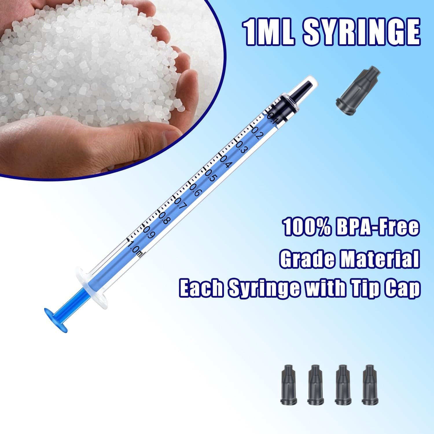 1Ml Syringes with Caps (Pack of 100)