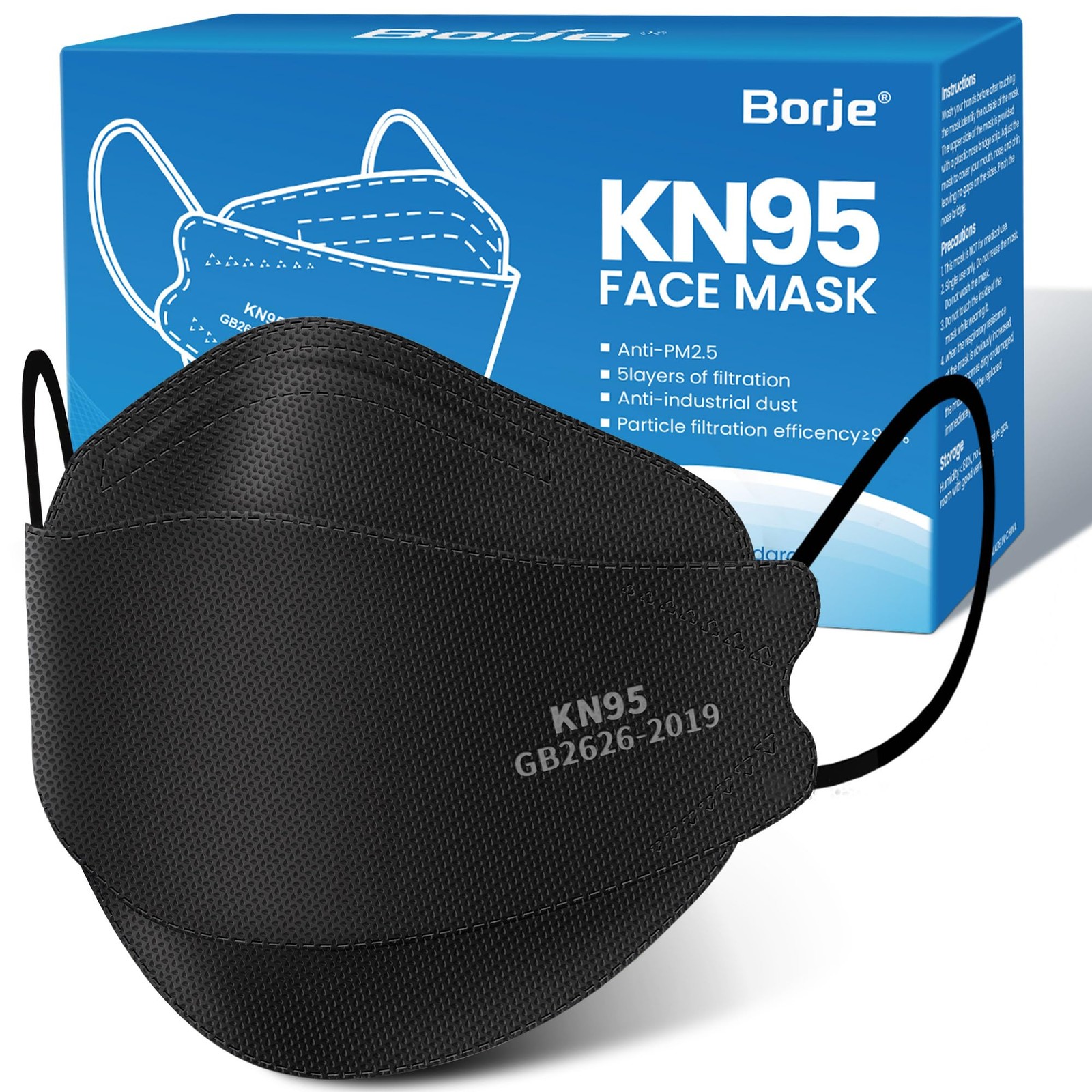 KN95 Face Masks for Adults 50 Pack,5-Ply Black Disposable Face Mask Against P…