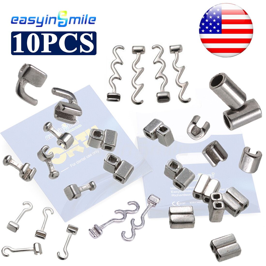 10Pcs Dental Ortho Crimpable Hooks Sliding/Cross/MINI/Sliding/Split Stops/Double