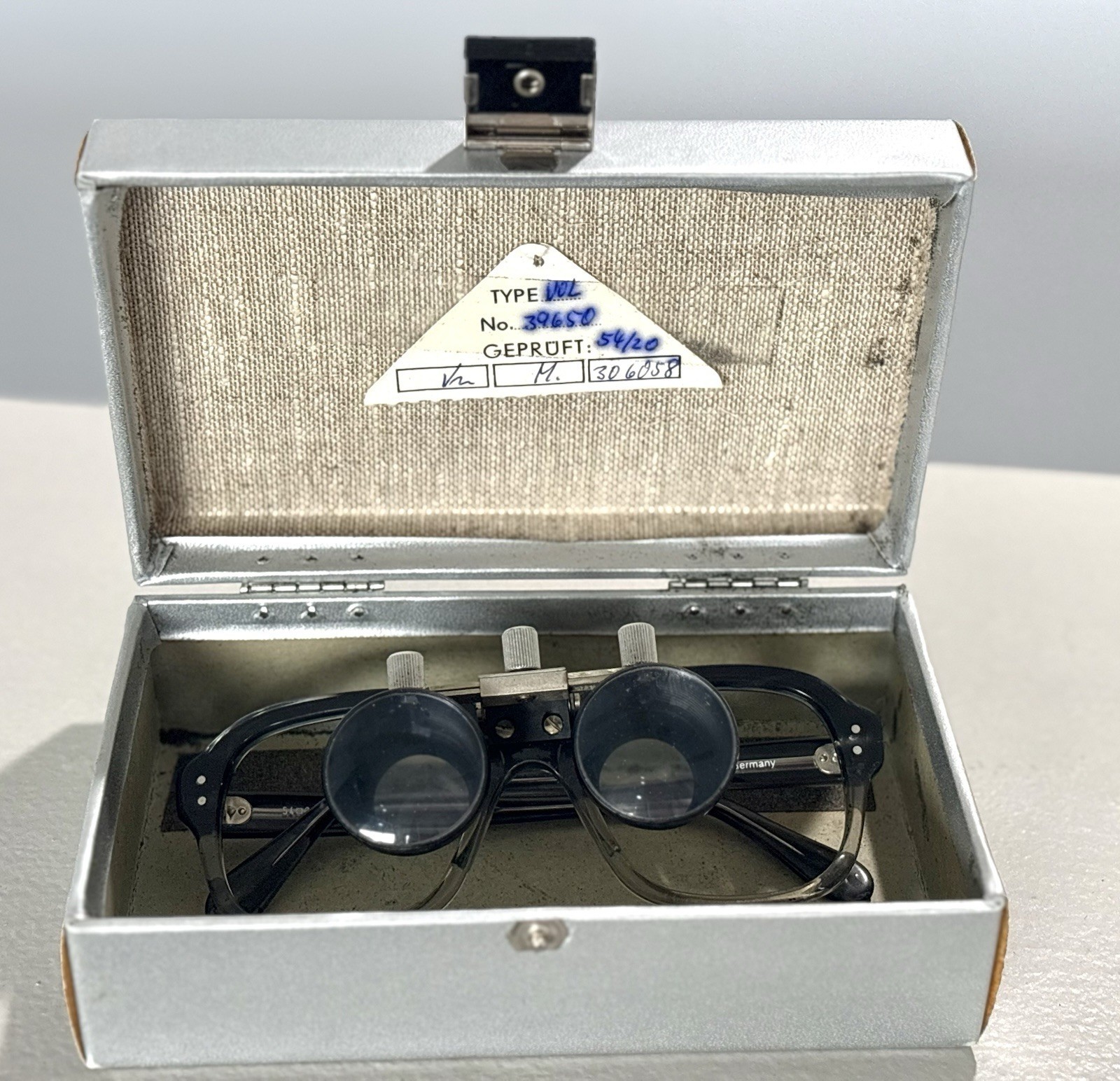 Vintage Binocular Loupe Glasses Clip-On Dental Optician Jeweler Germany W/ Case