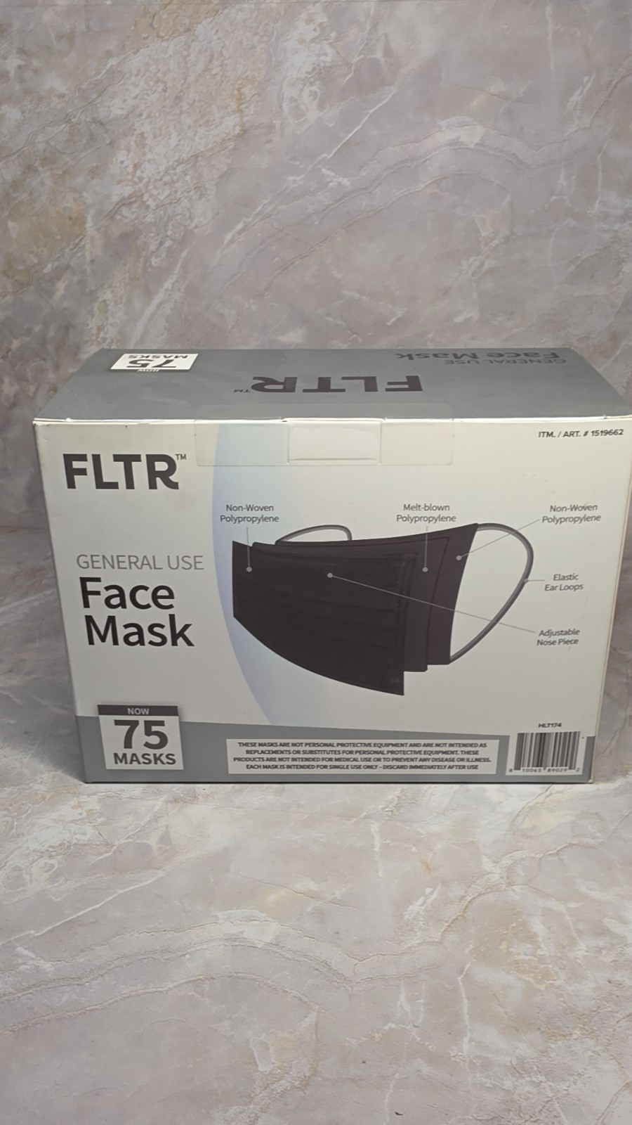 FLTR General Use Black Face Masks 75 Pack Sealed