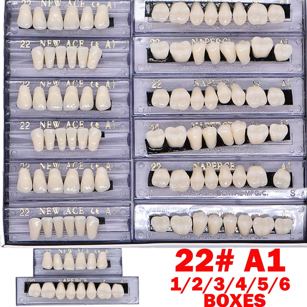 1-6 Box Dental Acrylic Resin Denture 22# A1 Full Set Teeth Upper Lower Shade USA