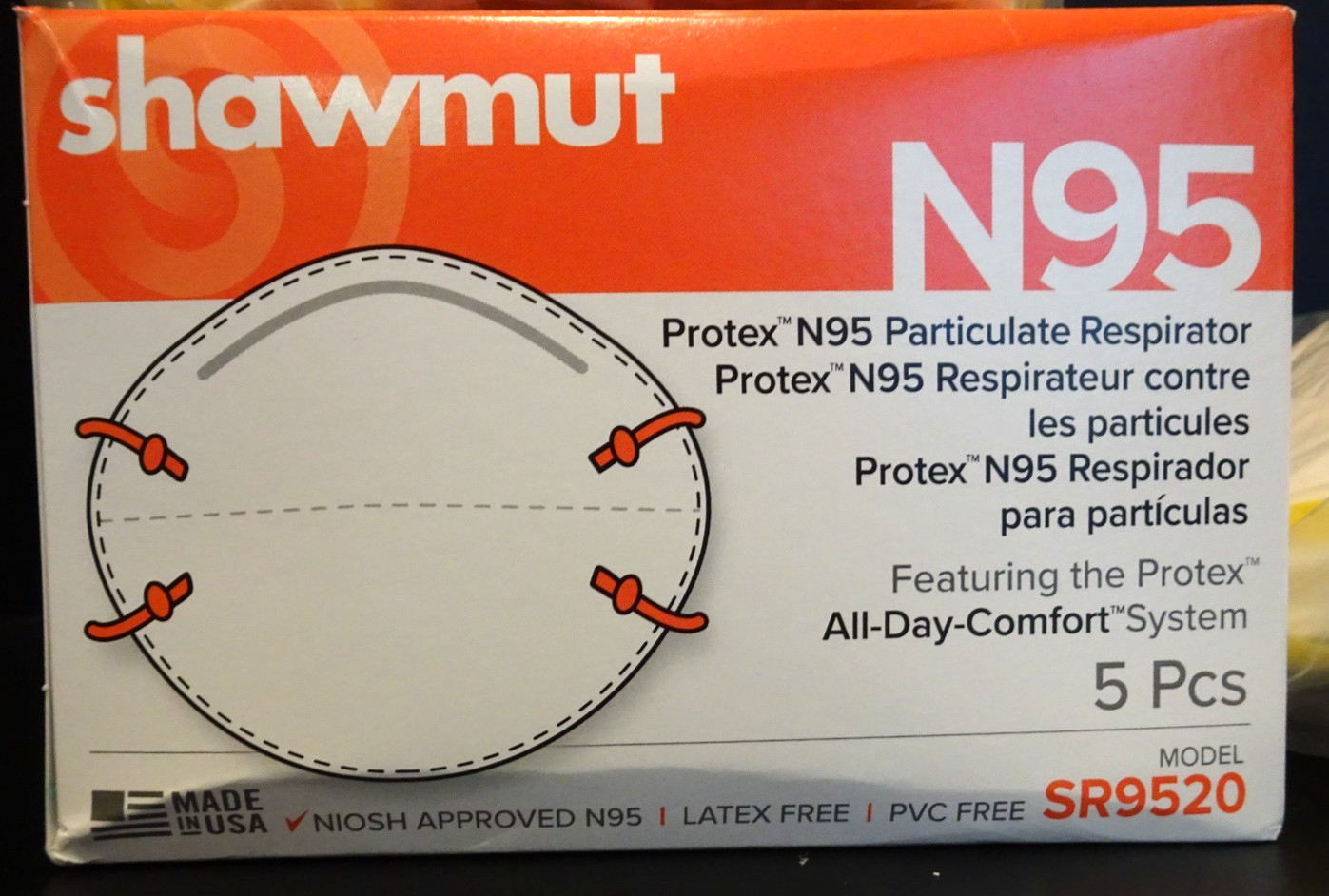 Shawmut Protex™ N95 Mask NIOSH Approved Particulate Respirator USA 8 Masks