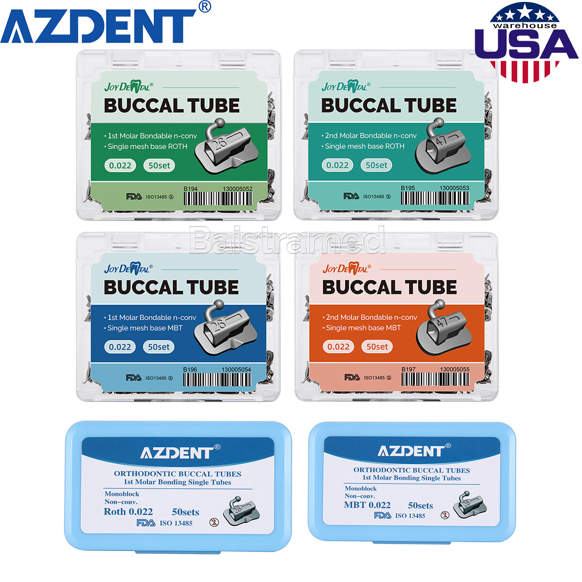 AZDENT Dental Ortho Buccal Tube 1st 2nd Molar Roth/MBT 022 Monoblock/Mesh Base