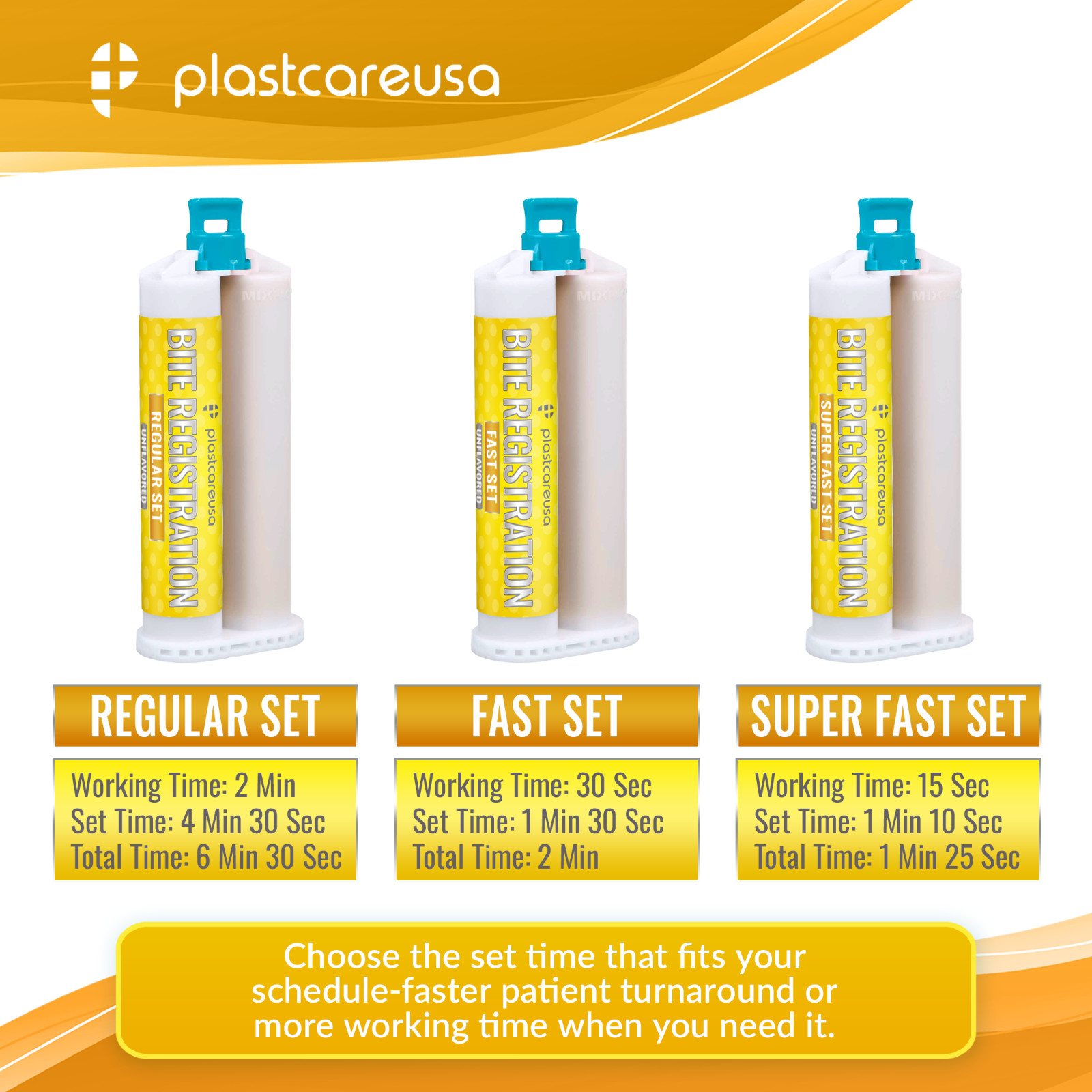 20 FAST Set Bite Registration Impression Material, Unflavored, 50ml Cartridges