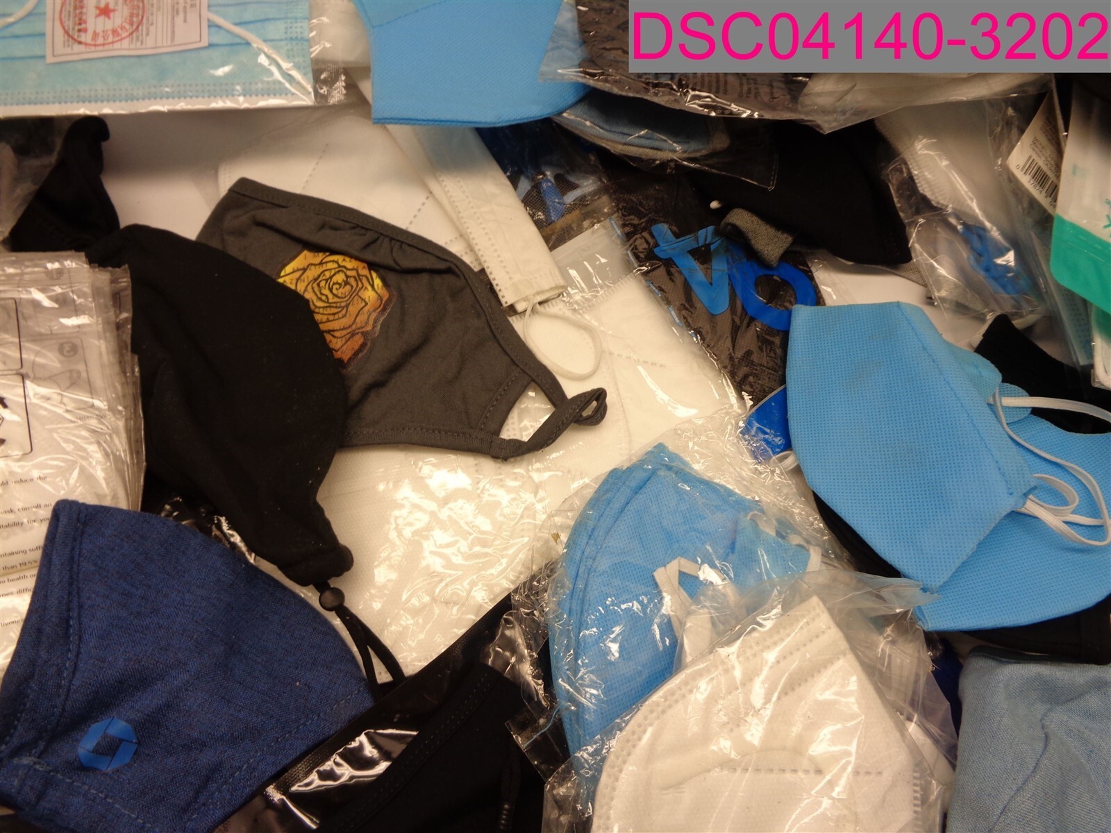 QTY=670; Face Mask Mixed Lot, Variety, Colors & Sizes & Styles.
