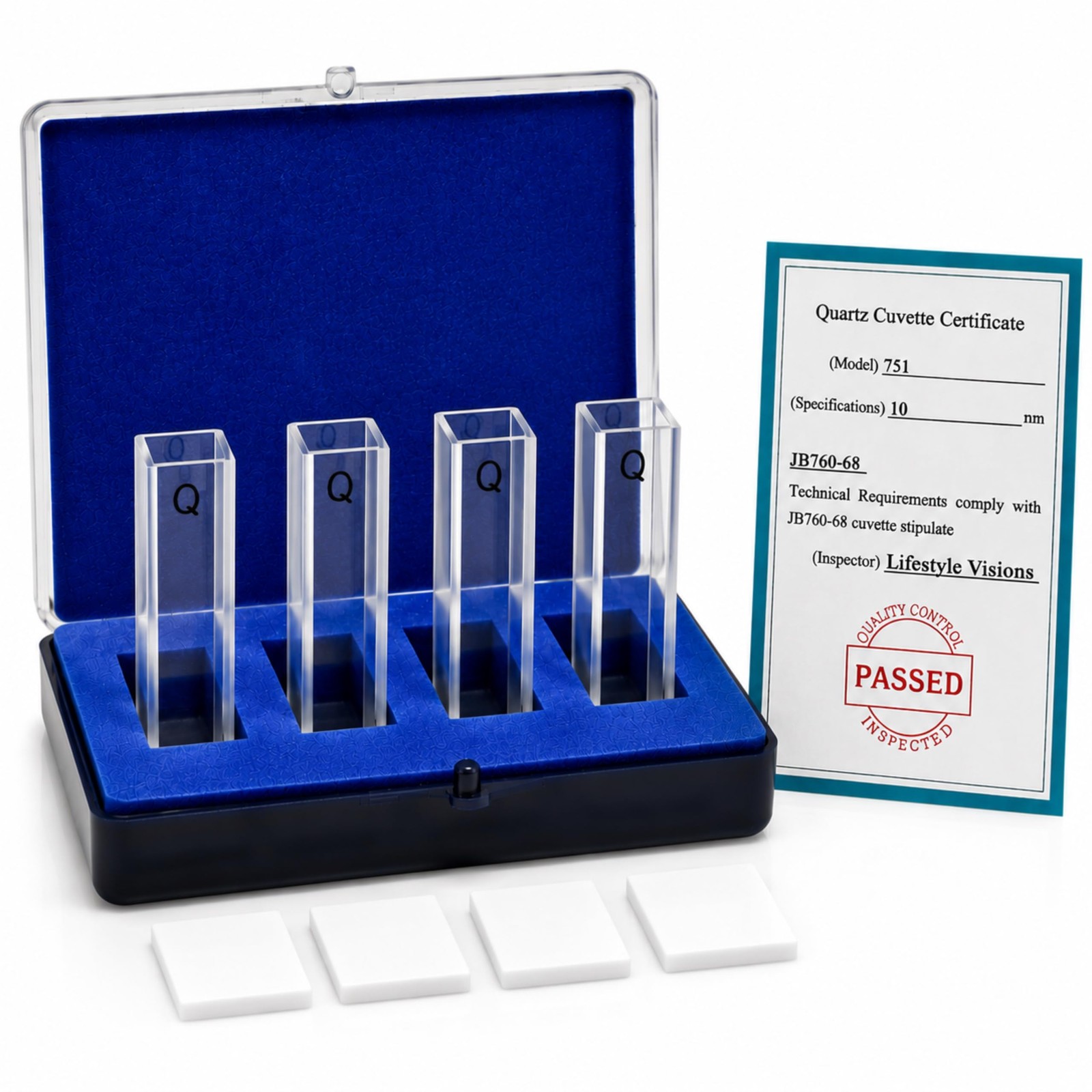Quartz Cuvettes 4-Pack, UV-Vis-NIR 190–2500 nm, Standard 10 mm Path, 3.5 mL C…