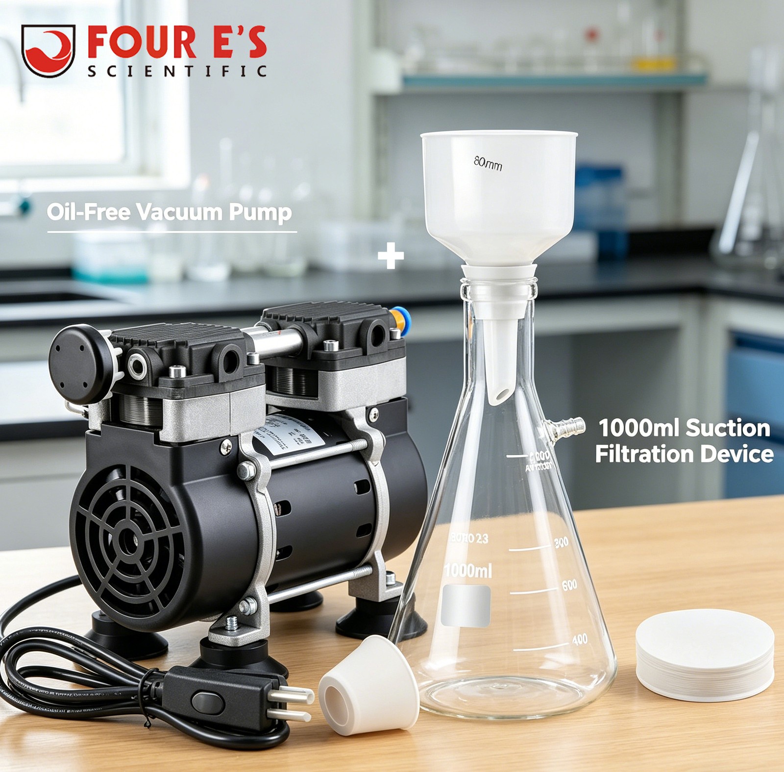 50L/min 180W Lab Vacuum Pump with 1000mL buchner Funnel Filtering Kit New